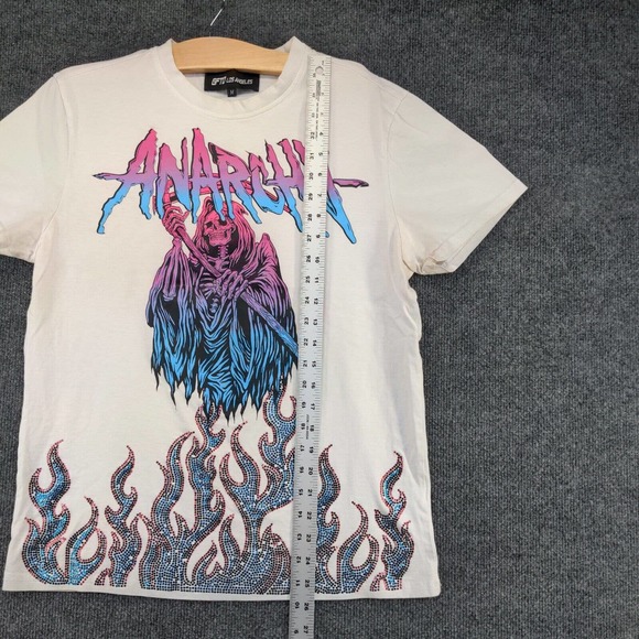 GFTD Los Angeles Mens Anarchy Grim Reaper Graphic T-Shirt White M Rhinestone - Picture 14 of 16
